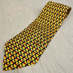 Walt Disney World Winnie the Pooh Bear Silk Tie Mens Handmade Navy Blue Yellow